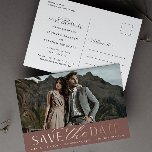 Smooth Script  Photo Wedding Save the Date Foil Invitation Postcard