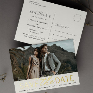 Smooth Script Photo Wedding Save the Date Foil Invitation Postcard