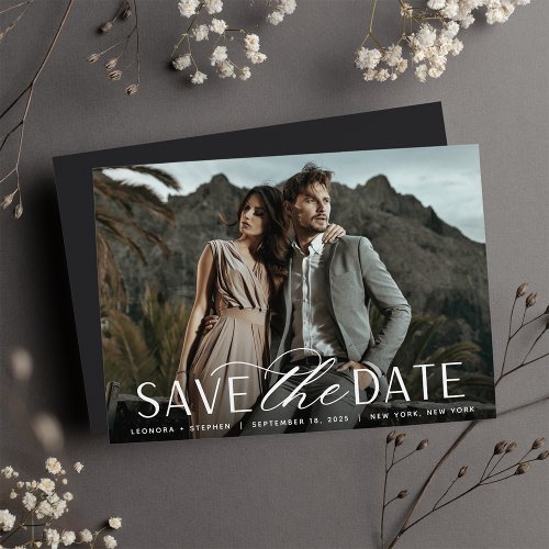 Smooth Script  Single Horizontal Photo Wedding  Save The Date