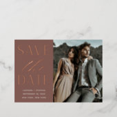 Smooth Script | Single Photo Save the Date Foil Invitation (Standing Front)