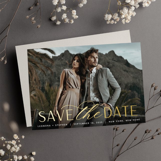 Smooth Script | Single Photo Save the Date Foil Invitation (Creator Uploaded)