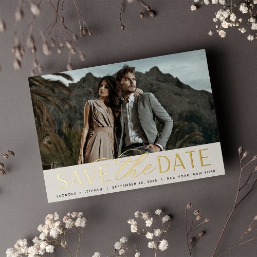 Smooth Script  Single Photo Save the Date Foil Invitation