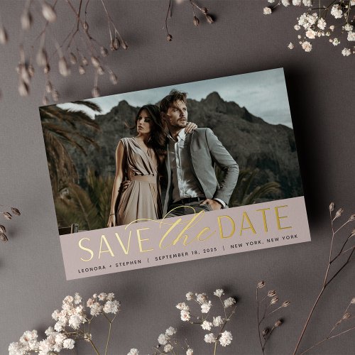 Smooth Script  Single Photo Save the Date Foil Invitation