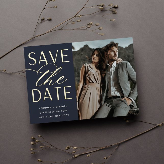 Smooth Script | Single Photo Save the Date Foil Invitation