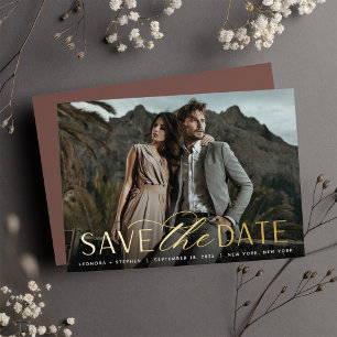 Smooth Script Single Photo Save the Date Foil Invitation