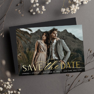 Smooth Script Single Photo Save the Date Foil Invitation