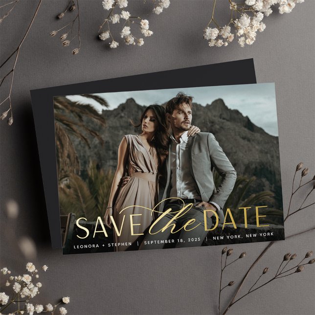 Smooth Script | Single Photo Save the Date Foil Invitation (Creator Uploaded)