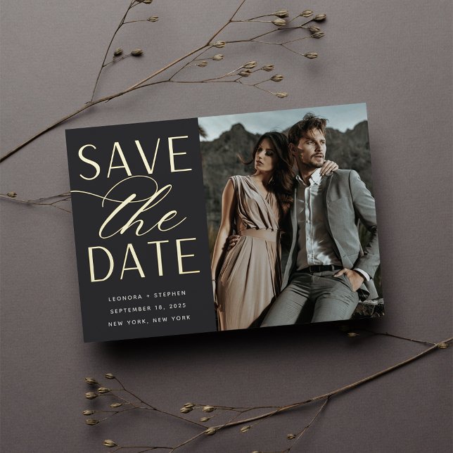 Smooth Script | Single Photo Save the Date Foil Invitation (Creator Uploaded)