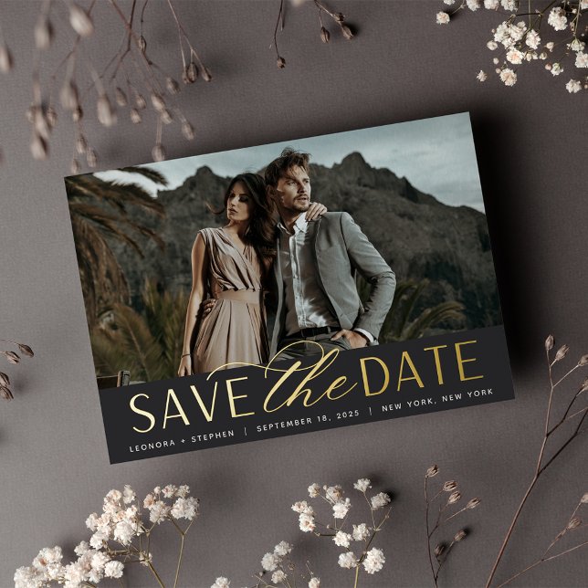 Smooth Script | Single Photo Save the Date Foil Invitation (Creator Uploaded)