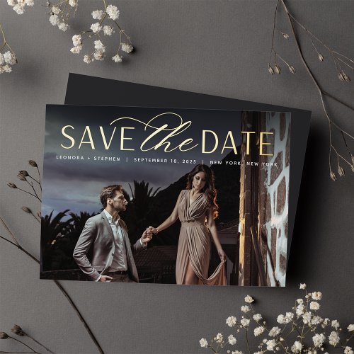 Smooth Script  Single Photo Save the Date Foil Invitation