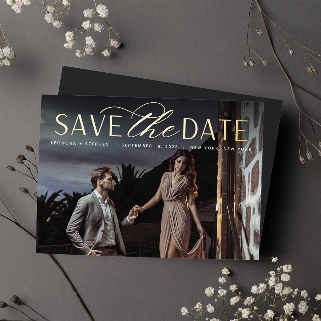 Smooth Script | Single Photo Save the Date Foil Invitation (Creator Uploaded)