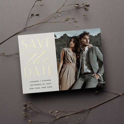 Smooth Script  Single Photo Save the Date Foil Invitation