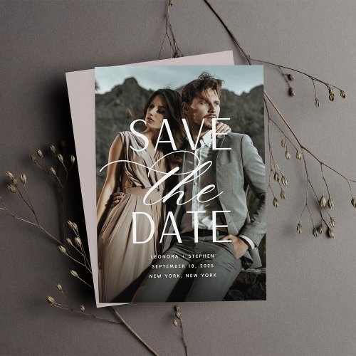 Smooth Script  Single Vertical Photo Wedding Save The Date