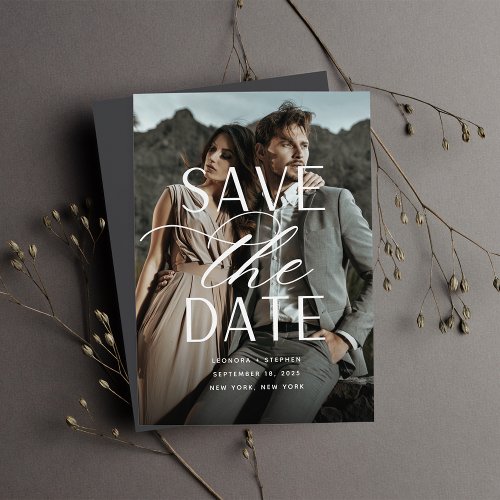 Smooth Script  Single Vertical Photo Wedding Save The Date