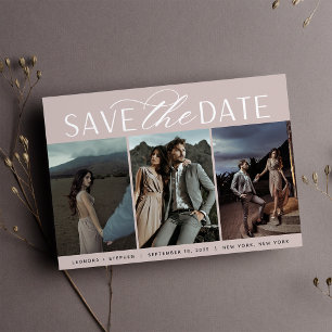 Smooth Script Three Photo Wedding Save The Date