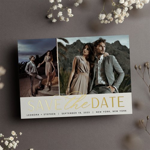Smooth Script  Two Photo Save the Date Foil Invitation
