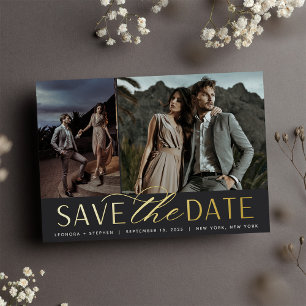 Smooth Script   Two Photo Save the Date Foil Invitation