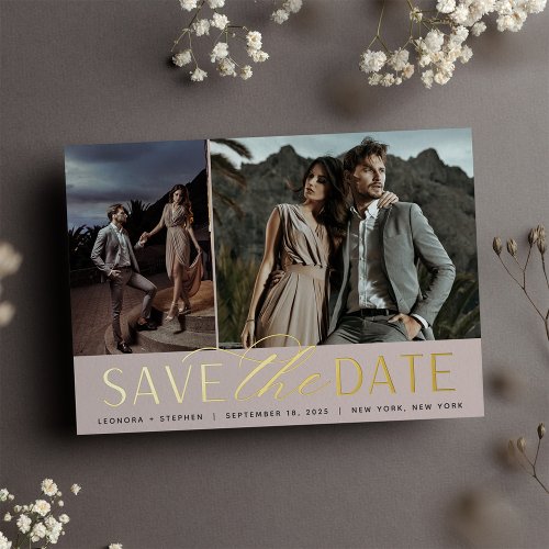 Smooth Script  Two Photo Save the Date Foil Invitation