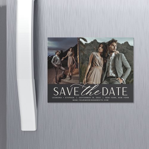 Smooth Script  Two Photo Save the Date Magnet