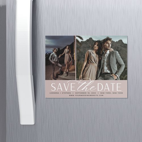 Smooth Script  Two Photo Save the Date Magnet