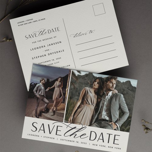 Smooth Script  Two Photo Wedding Save the Date Announcement Postcard