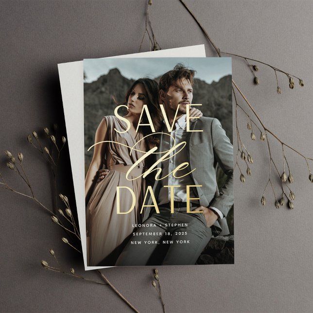 Smooth Script | Vertical Photo Save the Date Foil Invitation (Creator Uploaded)