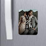 Smooth Script | Vertical Photo Save the Date Magnet<br><div class="desc">A modern save the date magnet designed to accommodate your favorite vertical or portrait oriented full-bleed engagement photo. "Save the date" is overlaid on the center of your photo in white block and script lettering,  with your names,  wedding date and wedding location beneath.</div>