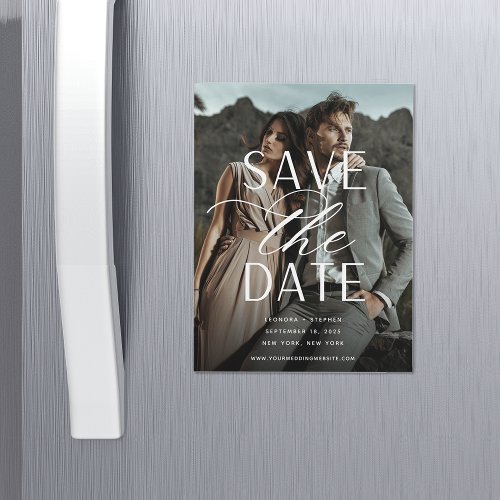 Smooth Script Vertical Photo Save the Date Magnet