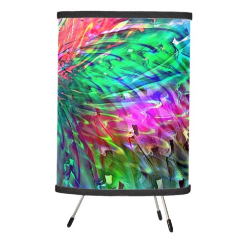 Smooth spiral in overlapping showy colored spots tripod lamp