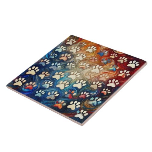 Smooth texture and intricate canine dog paw print  ceramic tile