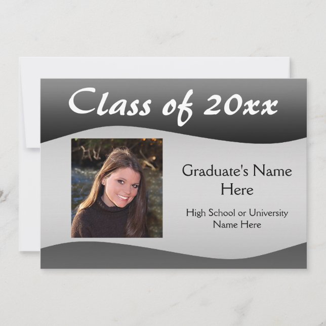 Smooth Wave Black/Gray Graduation Announcement (Front)