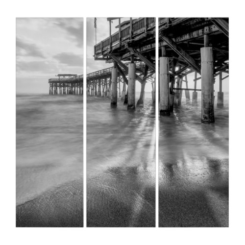 Smooth Waves At Cocoa Pier Grayscale Triptych