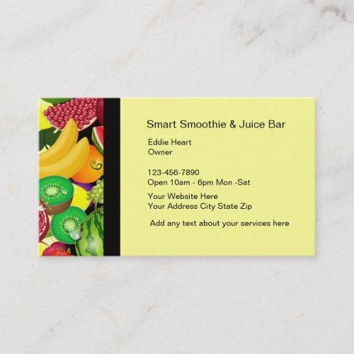 Smoothie And Fruit Bar Business Cards