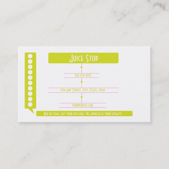 Smoothie & Juice Bar Business Card Loyalty Card (Front)