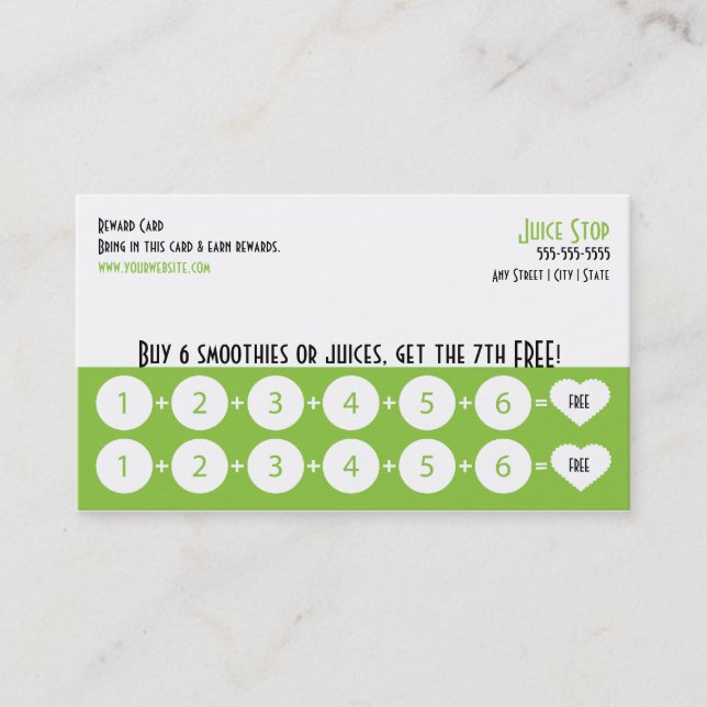 Smoothie & Juice Bar Business Card Loyalty Card (Front)