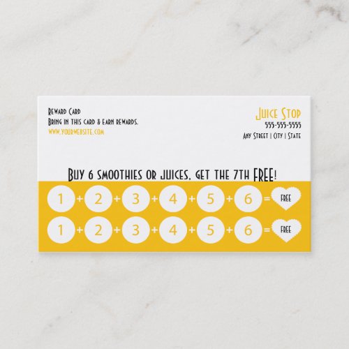 Smoothie &amp; Juice Bar Business Card Loyalty Card