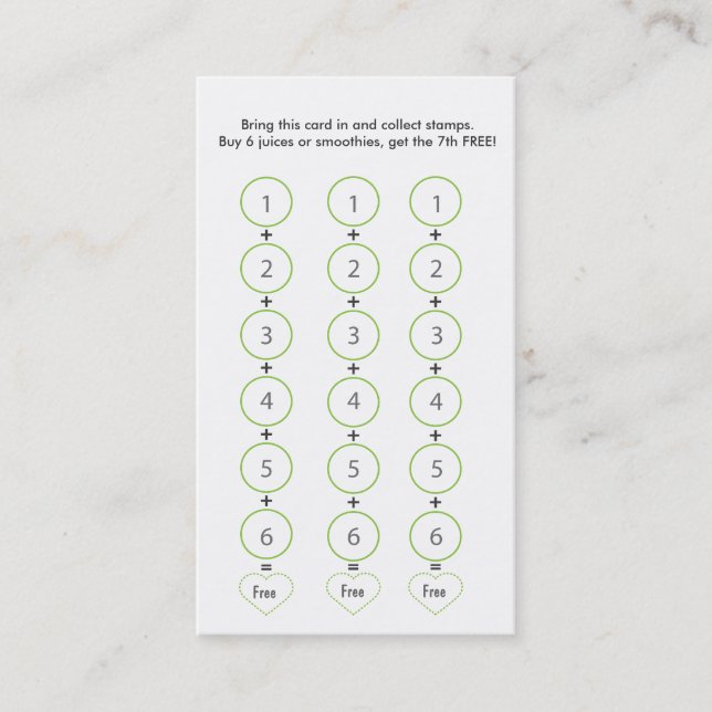 Smoothie & Juice Bar Business Card Loyalty Card (Front)
