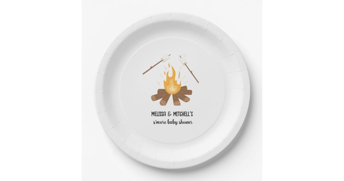 Smore baby shower campfire couples baby shower paper plates Zazzle