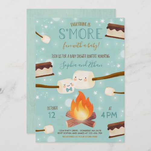 Smore Blue Boy Bonfire Baby Shower Invitation