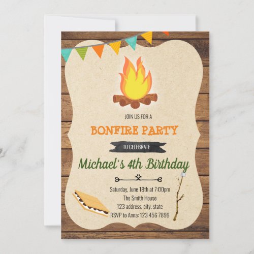 Smore bonfire birthday party invitation