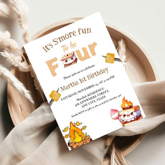 S'more Bonfire Smore 4th Birthday Invitation