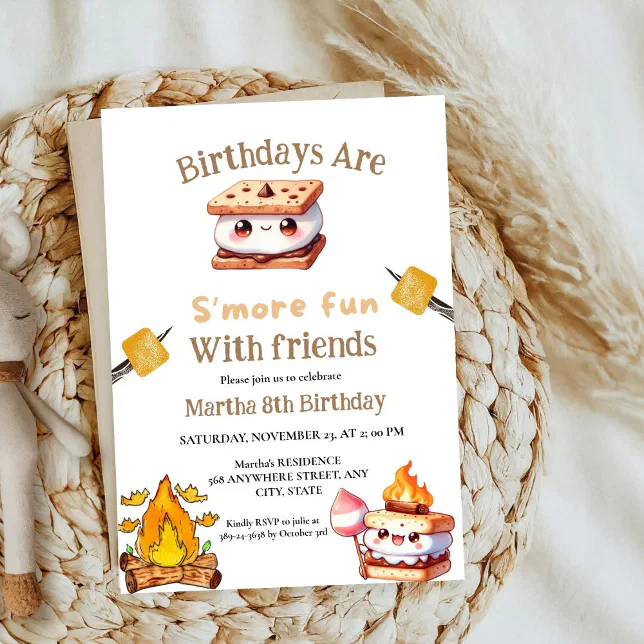 S'more Bonfire Smore Fun with friends Birthday Invitation | Zazzle
