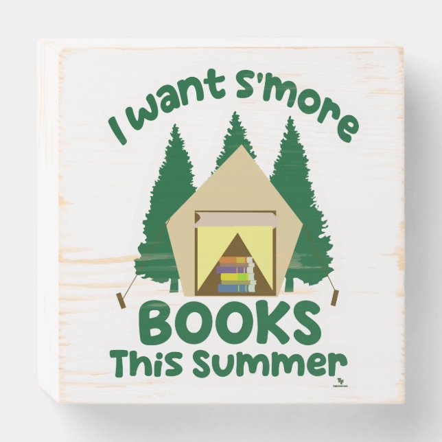 Smore Books Summer Funny Reading Slogan Wooden Box Sign (Front Horizontal)
