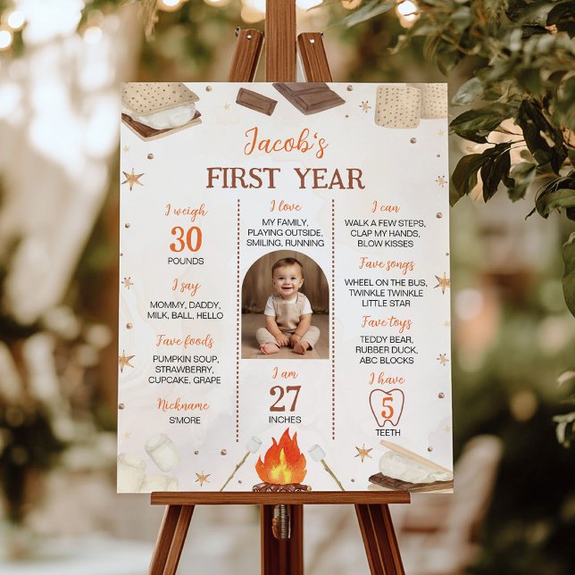 S'more Campfire 1st Birthday Photo Milestone Sign (Creator Uploaded)