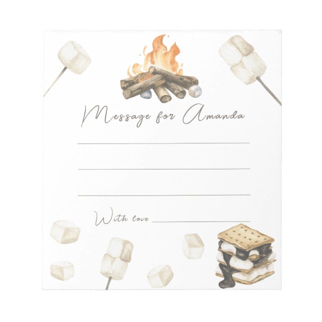 S'more Campfire 1st Birthday Time capsule message  Notepad (Front)