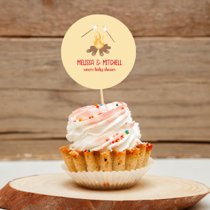 Smore campfire baby shower cupcake toppers classic round sticker