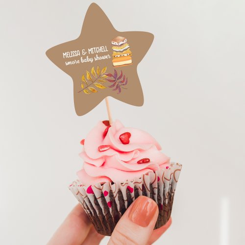 Smore campfire baby shower cupcake toppers star sticker