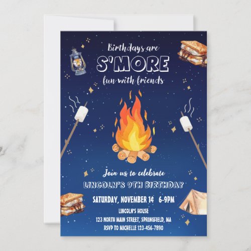 Smore Campfire Birthday Party Invitation
