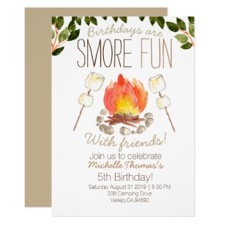 Smore campfire camping birthday invitation