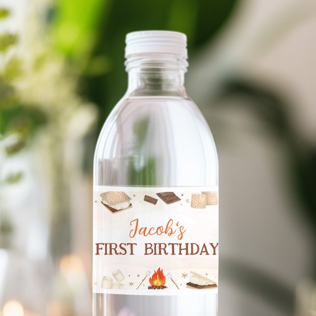S'more Campfire Camping Kids Birthday Water Bottle Label (Creator Uploaded)